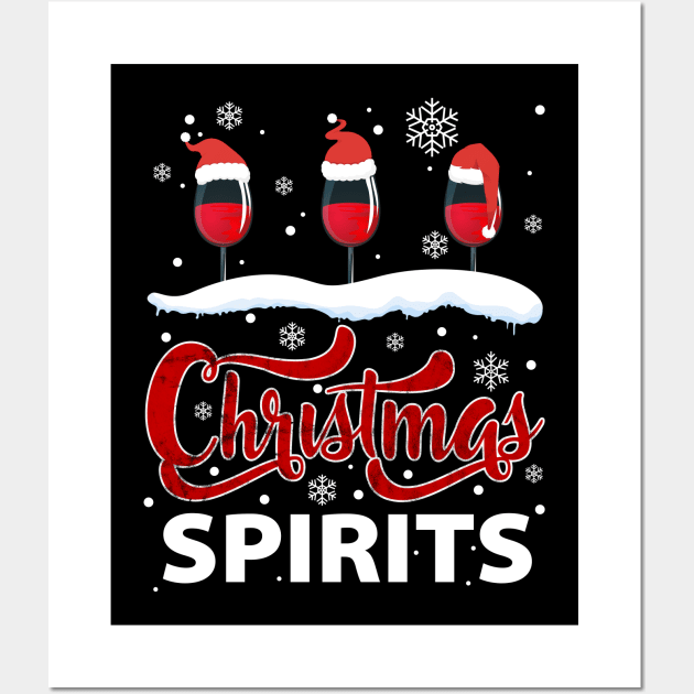 Christmas Spirits Funny Red Wine Glass Snow Graphic Novelty Gift For Wine Lovers Wall Art by BadDesignCo